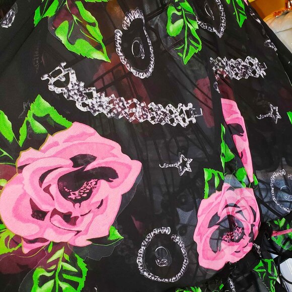Vintage Betsey Johnson Slip Dress Y2K Black Floral Rose Jewelry Print Babydoll M - Picture 4 of 15